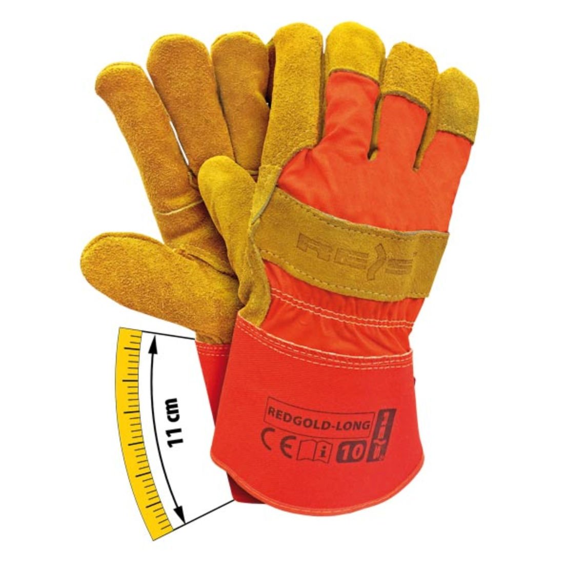 Reis Redgold-Long Protective Gloves, Red-Yellow, 10 Size, Pack of 12