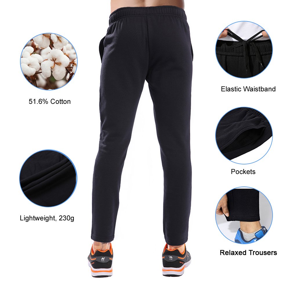 Camel Men\'s Open Bottom Sweatpants Jogging Pants With Pockets Lightweight Drawstring Running Pants Slim Fit For 4 Season(Black), Large