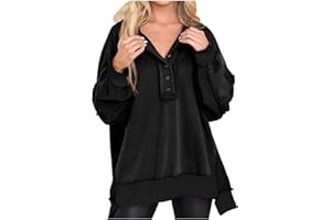 PBNBP Women's Oversized Tunic Sweatshirts No Hood Fall Fashion Henley Tops Lantern Sleeve Buttons High Low Trendy Clothes