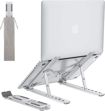 Amazon Com Portable Laptop Stand For Desk Omoton La02 Adjustable Foldable Aluminum Laptop Holder Riser Compatible With Macbook Air Macbook Pro Hp Dell Lenovo And More Up To 15 6 Silver Electronics