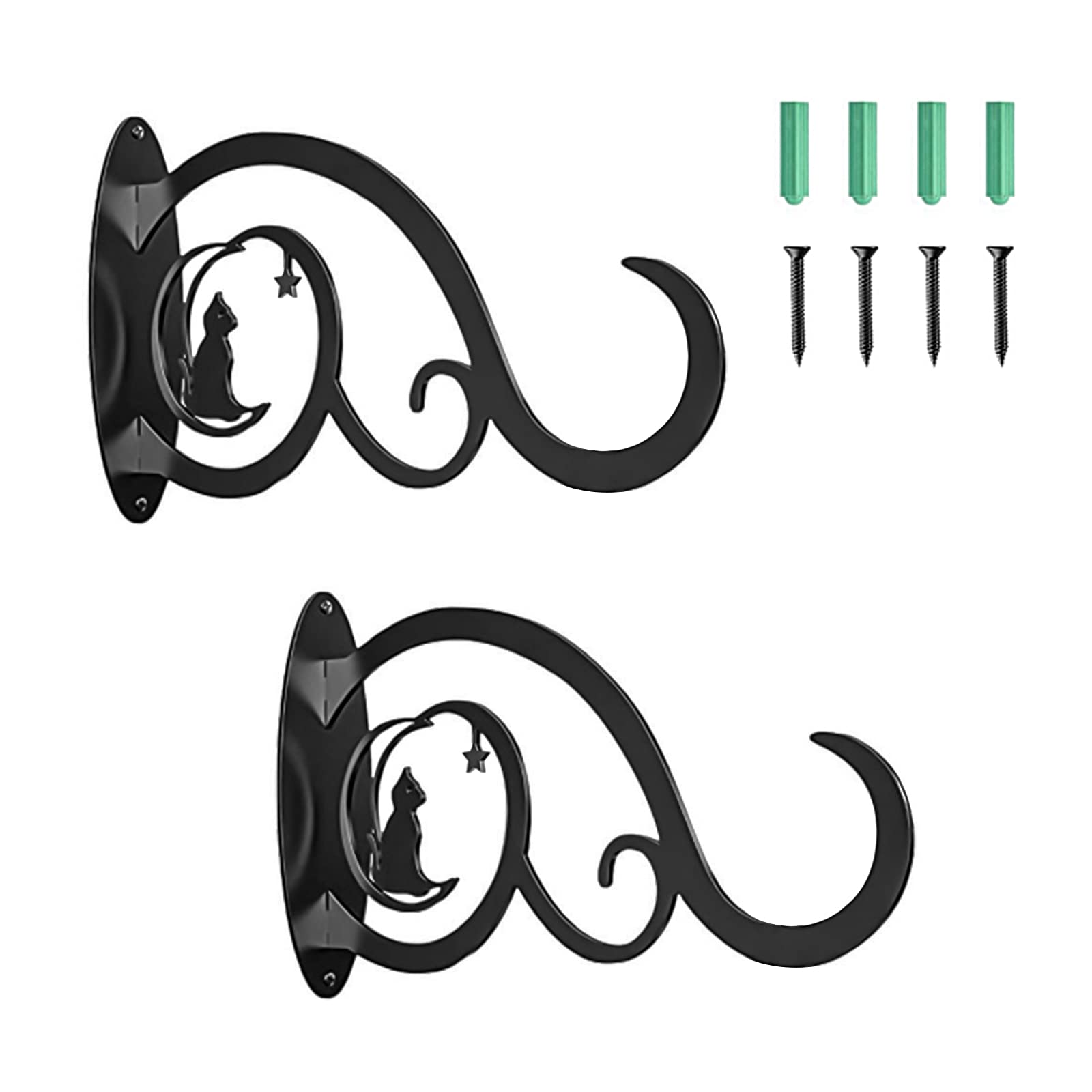 MOROBOR Metal Hanging Hook Plants Brackets, Wall Mount Hanging Plant Hook,Rust-Resistant Decorative Metal Plant Hanger for Hanging Plant Flower Lantern Bird Feeder Wind Chimes (Set of 2,Black)