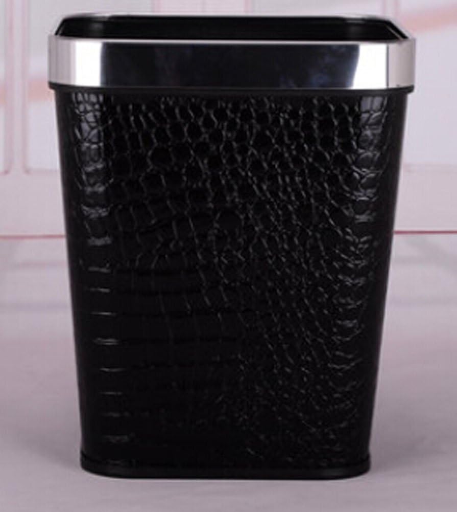 European Fashion Without Cover Trash Bins Kitchen Bathroom Square Trash Can (Black crocodile, Small)