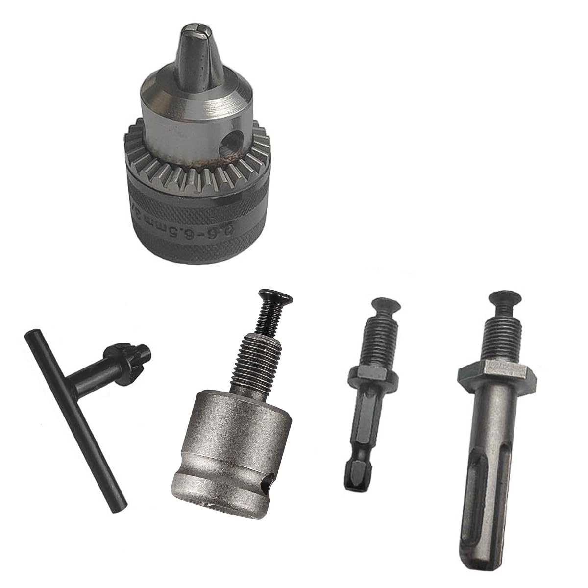 5 Pcs ZONADAH 0.6-6.5mm Quick Change Drill Chuck Adapter Kit Drill Chuck with Key 3/8-24UNF Thread Hand Drill Hex Shank Socket Square Wrench Electric Hammer Adapter Accessories
