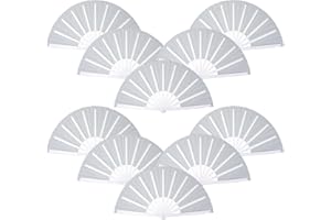 QIRMIZI 10PCS Boots on The Ground Line Dancing Fan - Large Folding Hand Rave Fan for Chinese Kung Fu, Dance, Music Festivals,Carnivals, Weddings, EDM Events, Parties & Decorations,White