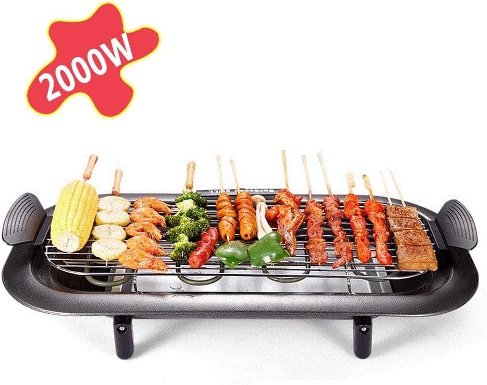 Review Smoke-Free Electric Barbecue Grill Indoor, Nonstick Electric Teppanyaki, with 3 Levels Adjustable Temperature Anti-Scald Handle Drip Tray, for Tabletop And Standing, Extra Large Surface (62X32cm)