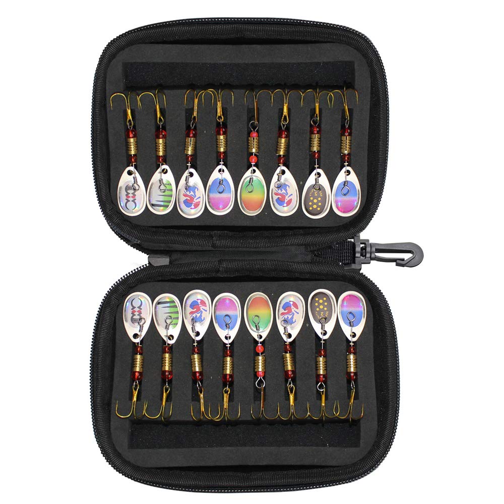 VOANZO 16pcs Fishing Lures for Bass Spinner Lures with Portable Carry Bag,Bass Lures Trout Lures Hard Metal Spinner Baits Kit