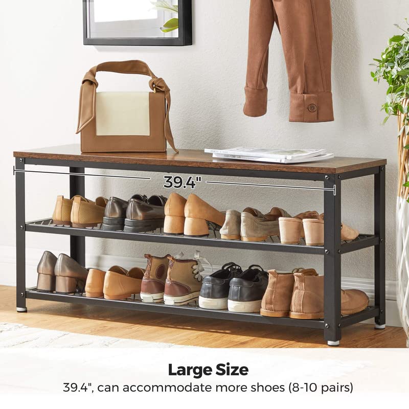 VASAGLE Shoe Bench, 3Tier Shoe Rack, 11.8 x 39.4 x 17.7 Inches Shoe