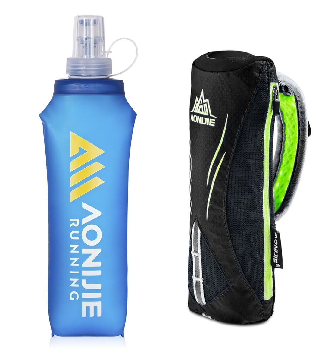 Geila Handheld Water Bottle for Running, 17 oz Grip Handheld Bottle with Hand Strap Hydration Pack, BPA Sport Soft Flask (Black)