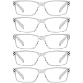 GUD Reading Glasses 5-Pack Readers Spring Hinge Reading Eyeglasses for Men Women (Clear Frame, +1.25)