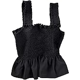WDIRARA Girl's Smocked Ruffle Hem Tank Top Square Neck Flared Sleeveless Top
