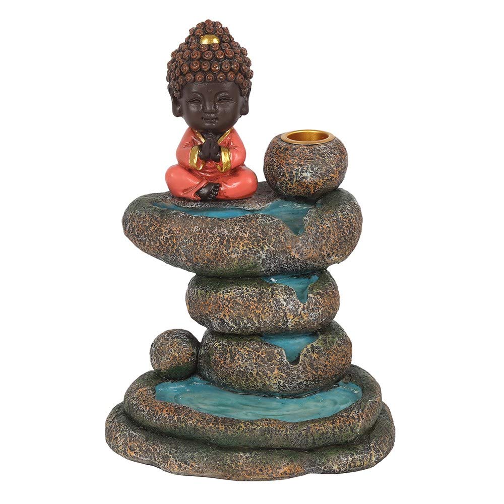 Majestic Red Buddha Rock Pond Backflow Incense Burner - 18cm x 13cm (1 Pc.) - Unique & Eye-Catching Design - Enhance Relaxation & Meditation, Premium Resin - Ideal for Artistic Home Decor