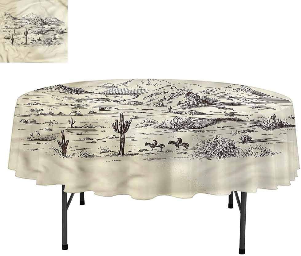 Aishare Store Western Round Tablecloth, Wild West Cowboys, Water Resistant Spill Proof Tablecloths for Dining, Round 54"