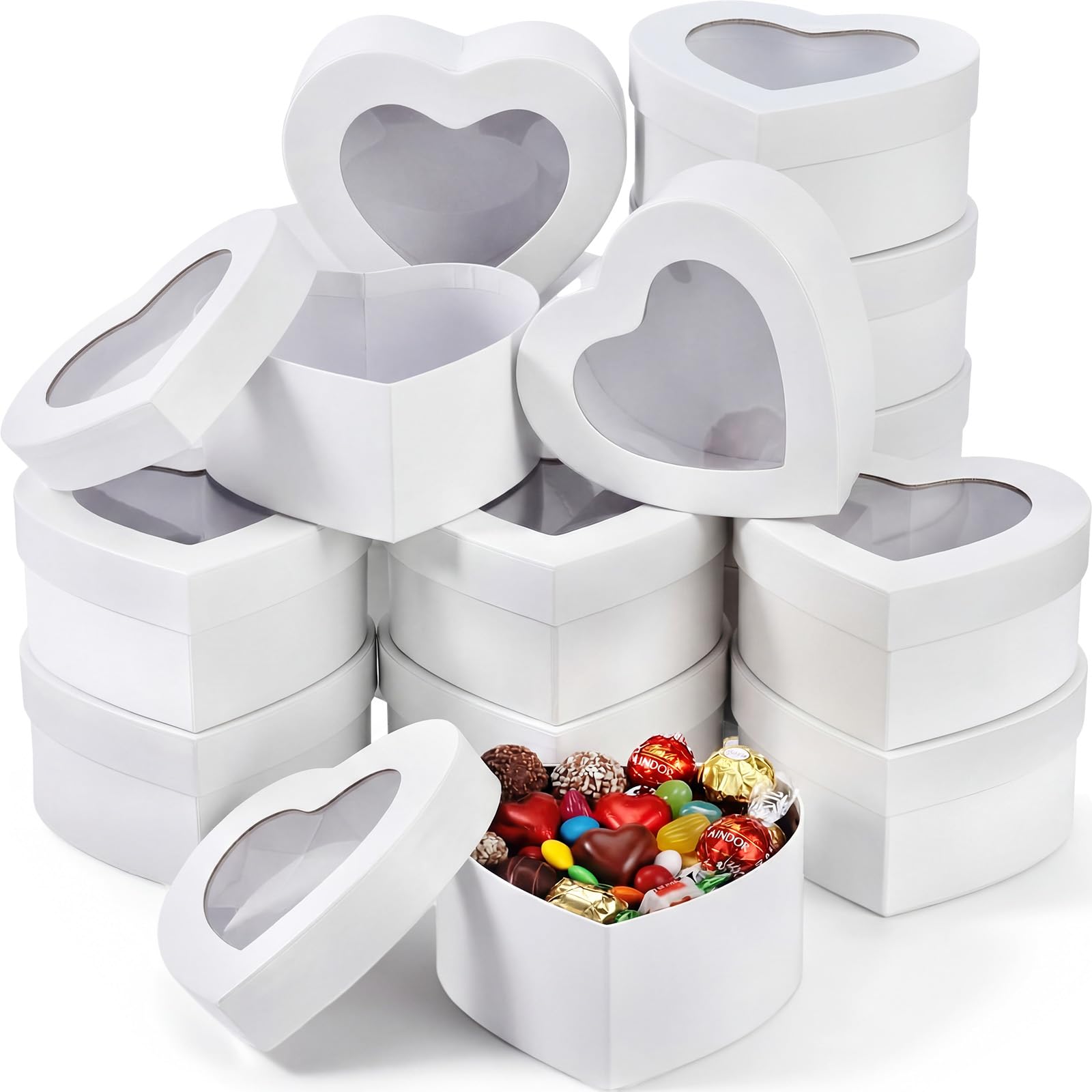 Photo 1 of Lerheedi 12 Pcs Small Heart Shaped Boxes - 4 x 2 Inch Valentine's Nesting Gift Boxes with Window, Heart Paper Decorative for Valentines Wedding Gift Wrapping Party Decor(White)