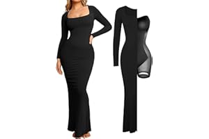 Popilush Long Sleeve Maxi Dress Bodycon Cocktail Dress Shapewear Tummy Control Fall Formal Dresses Built-in Bra