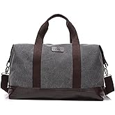 Travel Duffle Bag Canvas Leather Gym Weekend Bag (Grey)