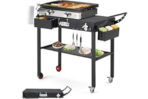 AECOJOY Outdoor BBQ Grill Table, 17/20/22 Inch Griddle Stand Cart, Portable Folding Grill Table Outdoor with Wheels, BBQ Prep