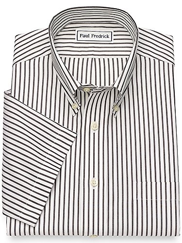 slim fit dress slacks Non-Iron Cotton Stripe Dress Shirt With Contrast Trim - White Multi