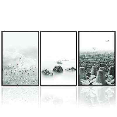 signwin 3 Piece Framed Canvas Wall Art Seascape...