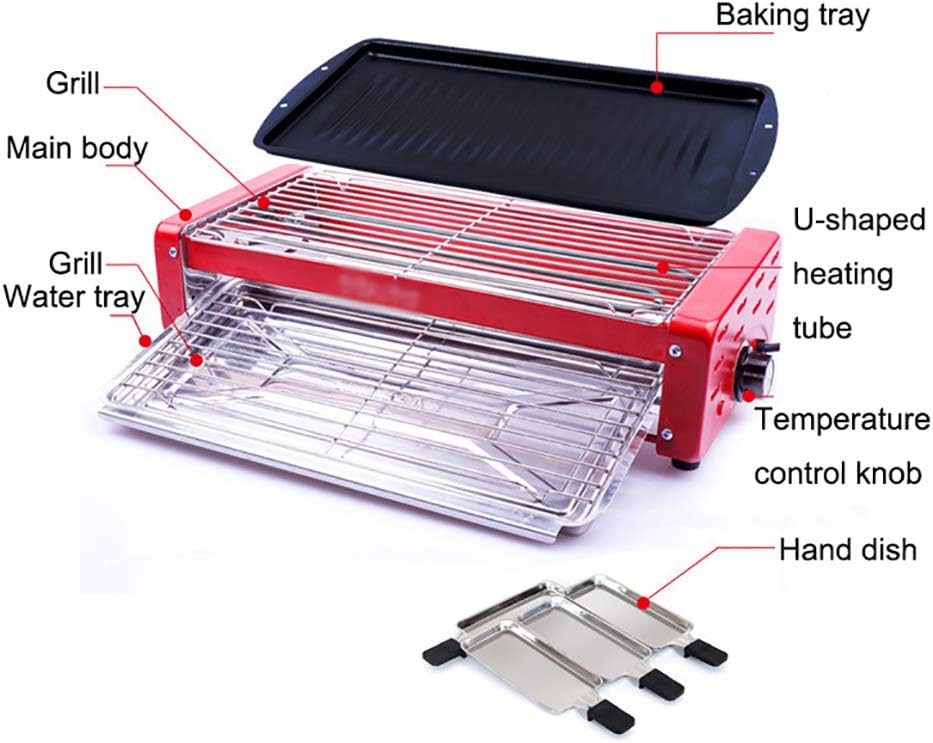 review 4-Serving Indoor Smoke-Free Electric Grill, 2 Floors, Water Tray, Temperature Adjustment, Ideal for Parties and Family Fun