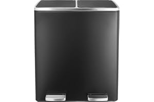 AthLike 60L(16 Gal) Dual Trash Can, Stainless Steel Kitchen Garbage Can, Double Compartment Classified Rubbish Bin, Recycle Dustbin w/Plastic Inner Buckets, Handle, Soft-Close Lid, Airtight