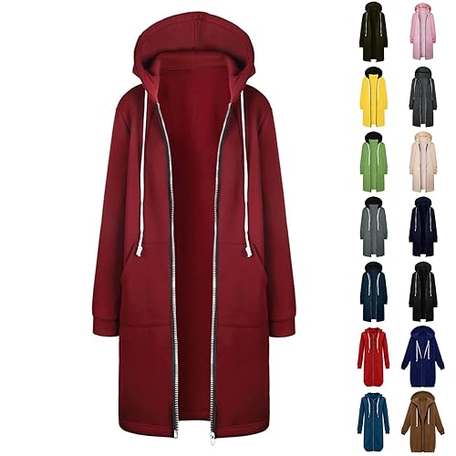 Angxiwan Jackets for Women UK24 Hoodies for Women UK Oversized Zip up Hoodie Casual Long Sleeve Sweatshirt Hooded Lightweight Long