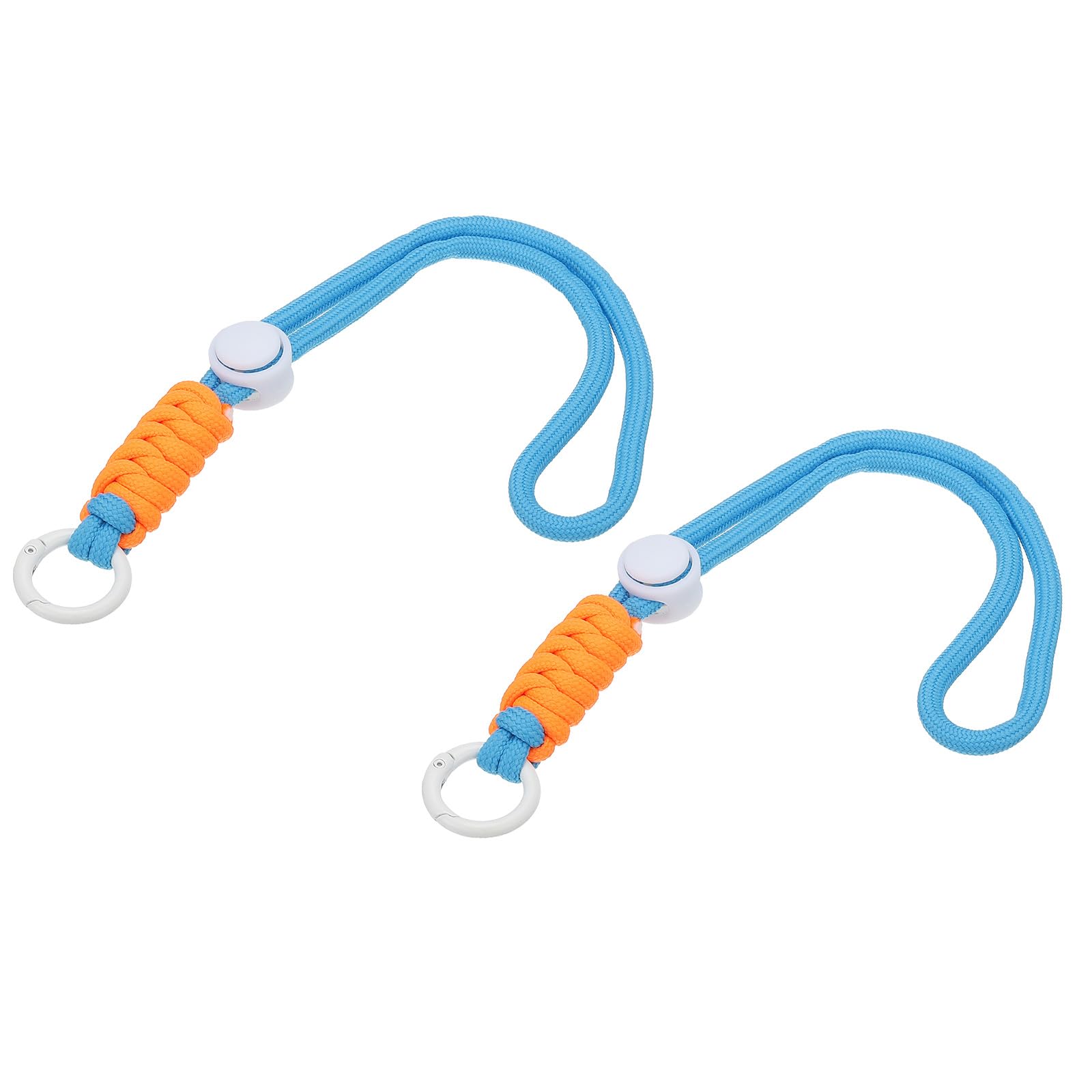 PATIKIL Paracord Lanyard Keychain, 2Pcs Cell Phone Keychain Rope Wrist Lanyards Braided Strap with Spring Ring for Hanging Key, Light Blue, White, Orange