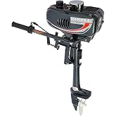eaizybuk 2-Stroke Outboard Motor, 49CC 3.5HP Heavy Duty Outboard Engines with CDI Ignition System Half Water&amp; Half Air-cooling Flameout Button Anti Warping for Rubber Inflatable Boats