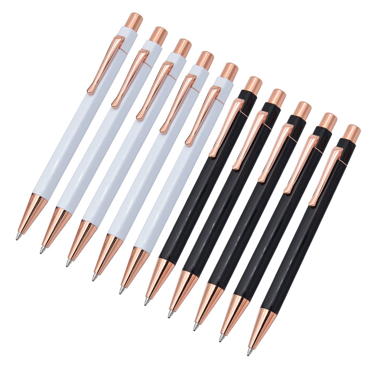 SIPLIV 10 Pcs Click Ball Pens Metal Pen Clip Retractable Pen Glitter Ballpoint Pens with Blue Ink Office Supplies Gift Pens - Rose Gold, Black + White