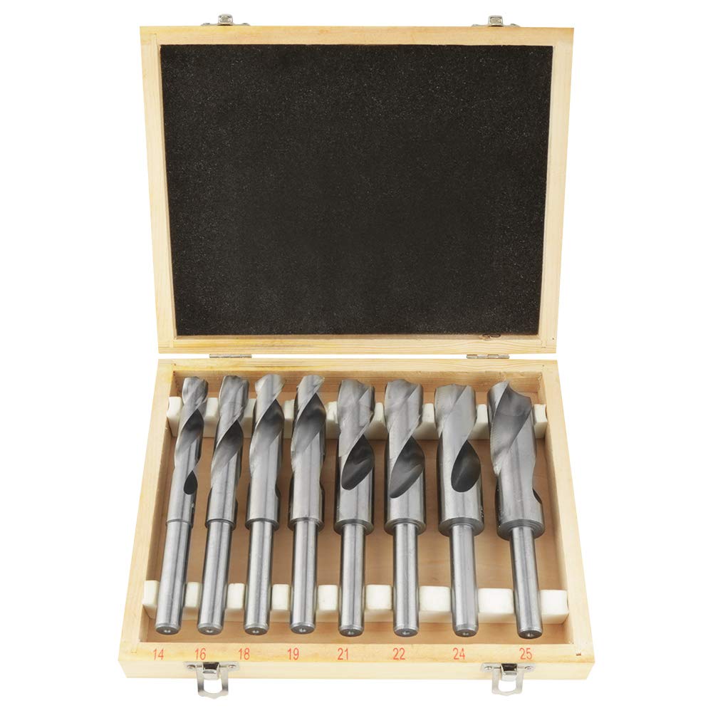8Pcs Twist Drills Bit Set (14mm - 25mm), 1/2" High Strength Hardened HSS Metric Twist Drill Bit Set with Polishing Surface, 150mm Round Shank for Carpenter Builder Electrician Workshop DIY