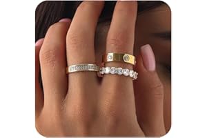 PDWZNBA Gold Rings for Women Non Tarnish Stackable Rings Trendy Dainty 18K Gold Plated Stacking Rings Set Love Friendship Rings Band Rings Promise Wedding Engagement Rings Size 5-11