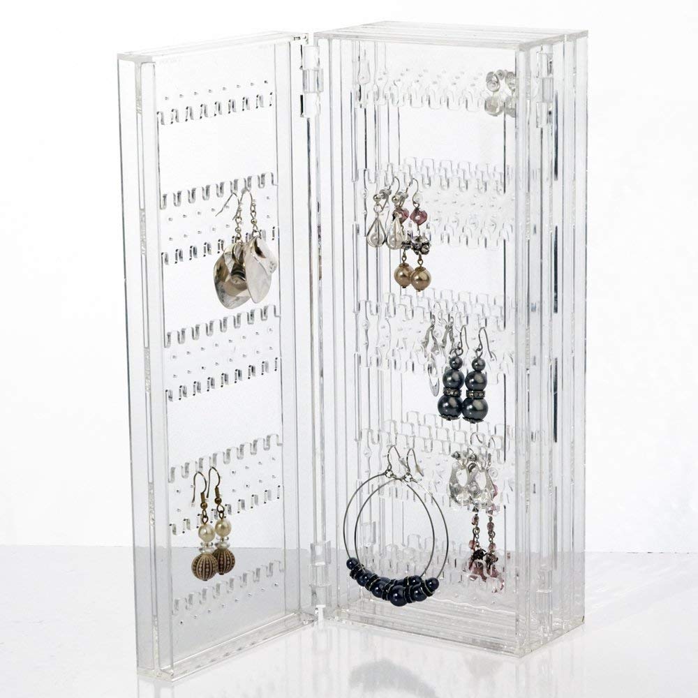 Acrylic Earring Stand Folding Screen Earring Holder Hanging Jewellery Display Organiser Clear Earrings Necklaces Storage Rack Holds up to 140 Pairs of Earrings