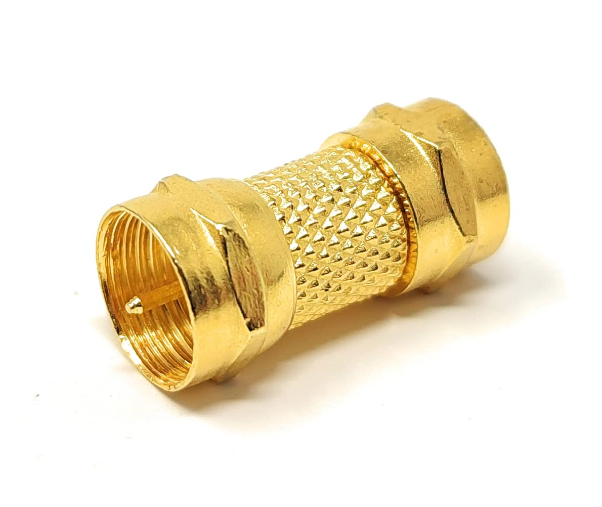 Maincore 1pcs F Type Male to F Type Male screw On Plug to Plug GOLD Adapter Coupler Converter Satellite Cable Lead (1)
