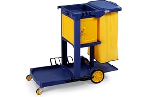 TUFFIOM Multifunctional Janitorial Cart with Key-Locking Cabinet,Cleaning Carts on Wheels,with 15 Gallon Collection Bag,500 lbs Capacity, Yellow&Blue