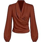 CIDER Satin V-Neck Wrap Zip Long Sleeve Blouse