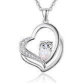 Dreamboat Owl Heart Necklace 925 Sterling Silver Opal Owls Pendant Necklaces Bird Animal Jewelry Birthday Party Gifts for Women