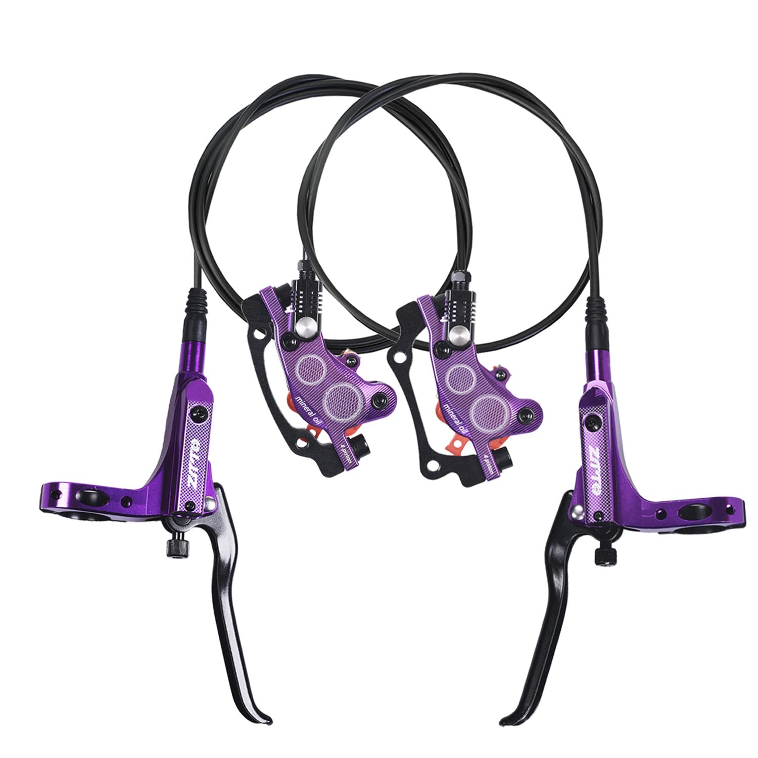 ThinkTop Bike 4 Piston Hydraulic Disc Brake, CNC Machining MTB Bicycle Oil Pressure 4 Piston Driving Brake Caliper, Left (Front) 800/Right (Rear) 1400mm (Purple)