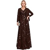 2 Pieces Sparkly Sequin Mother of The Bride Dresses for Wedding Guest Long Sleeves with Jacket Formal Evening Gowns