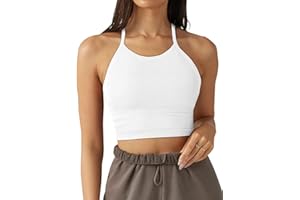 LASLULU Sports Bra for Women Crop Tops Racer Back Tank Tops Longline Workout Yoga Bra Halter Neck Cropped Casual Tops