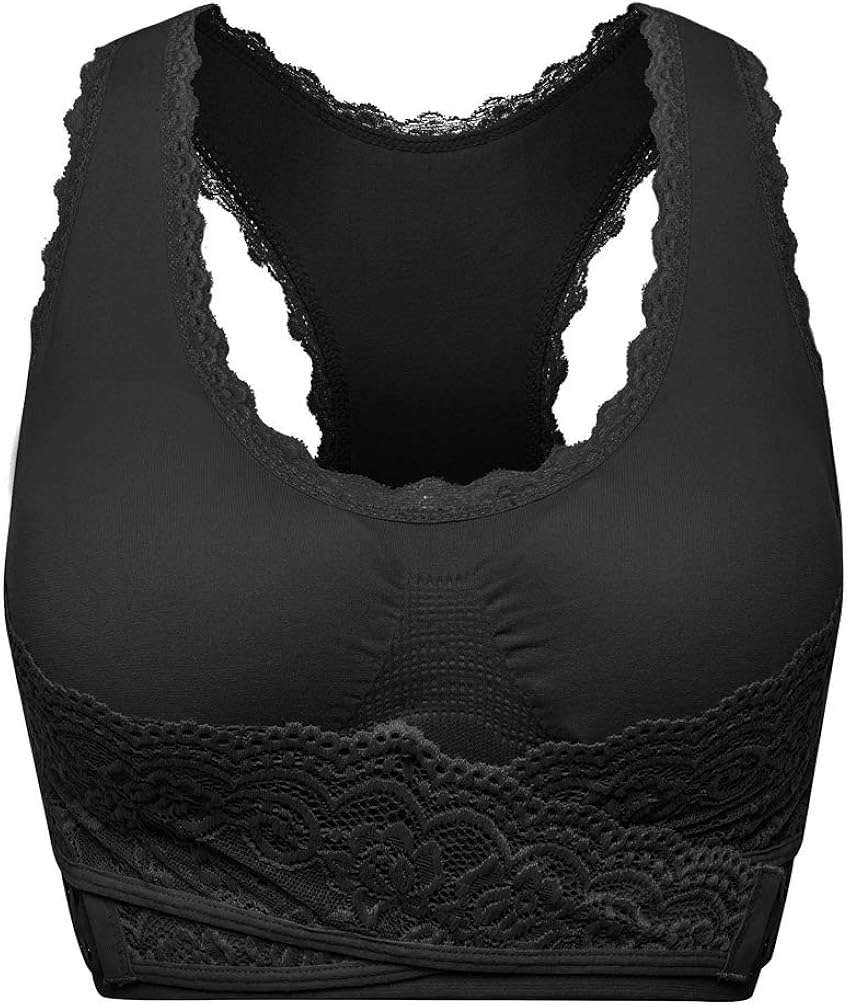 Women's Seamless Lace Racerback Sports Bras Cross Front Side Buckle Yoga Lounge Bra Workout Activewear at  Women’s Clothing store