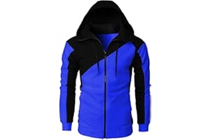 Kaniem Mens Casual Zipper Hoodies Patchwork Jacket Fall Full Zip Sweatshirts Loose Zip-Front Drawstring Hooded Sweatshirt