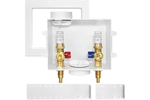 HeSun Washing Machine Outlet Box, 1/2 Inch Crimp Pex Inlet x 3/4 Inch MHT Outlet, Pex Washer Laundry Box with Center Drain,with Copper Water Hammer Arrestor