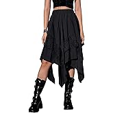 PEHMEA Women's Renaissance Skirt Fairy Flowy High Low Hem with Lace Layered Tiered Gothic Y2K Boho Skirts for Party Consume