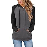 Bosmeer Hoodies for Women Lightweight Long Sleeve Sweatshirt Loose Fit Color Block Tunic Tops with Pockets 2025
