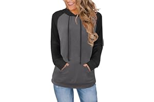 Bosmeer Hoodies for Women Lightweight Long Sleeve Sweatshirt Loose Fit Color Block Tunic Tops with Pockets 2025