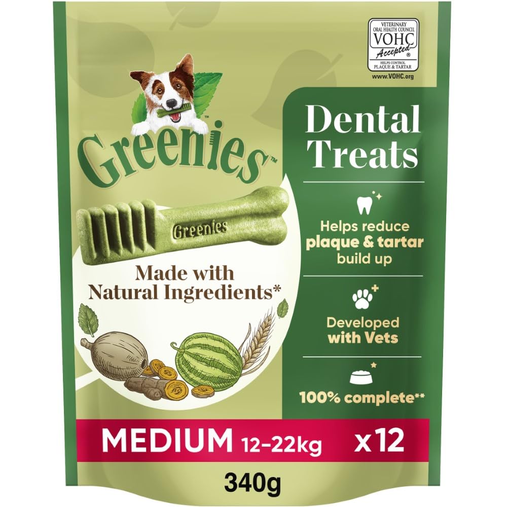 Greenies Original Adult Regular Dog Treats 12 x Dental Chews 340g (Pack of 6)