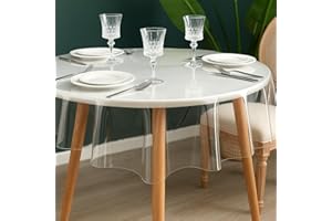 Clear Plastic Tablecloth Protector 60 inch Round PVC Table Cover Transparent Table Cloth Vinyl Waterproof for Dining Table Wo