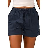 Lopie Womens Shorts Casual Summer Dressy Cotton Comfy Drawstring Elastic Waist Pocketed Lounge Pants