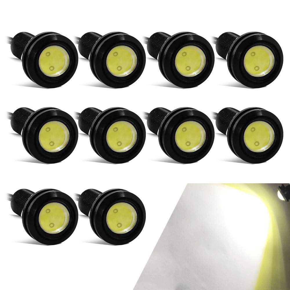 yifengshun Universal 10Pcs 18mm Eagle Eye LED Light DRL Daytime Running Light Super Bright 9W Fog Light Tail/Reverse/Round Marker Lights for Car Motorcycle 12V (White)