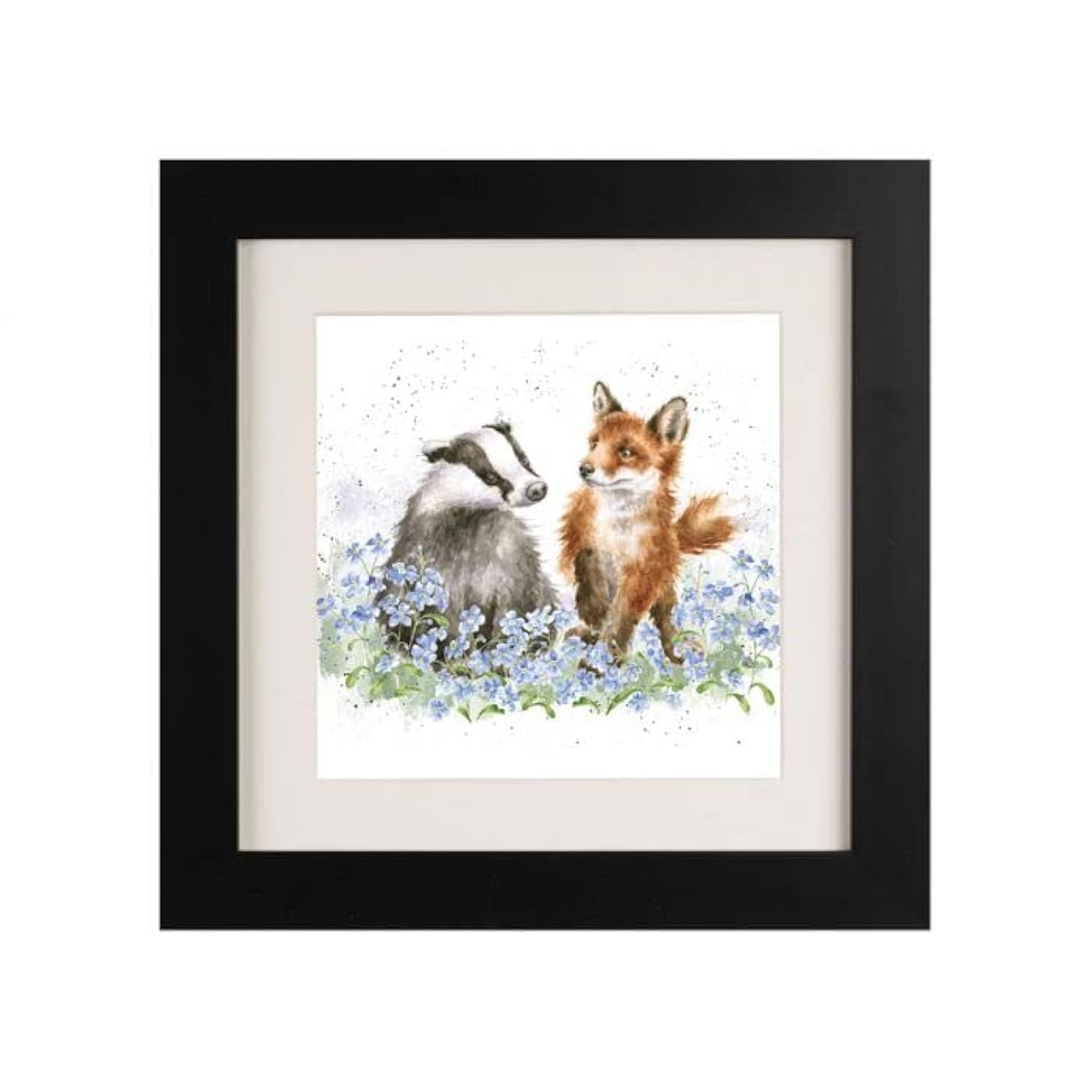 Wrendale Designs Forget Me Not Fox and Badger Framed Picture Black