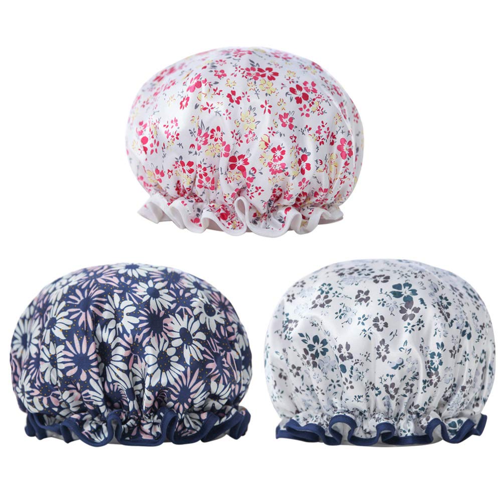 Beaupretty 3PCS Flower Shower Cap Elastic Adjustable